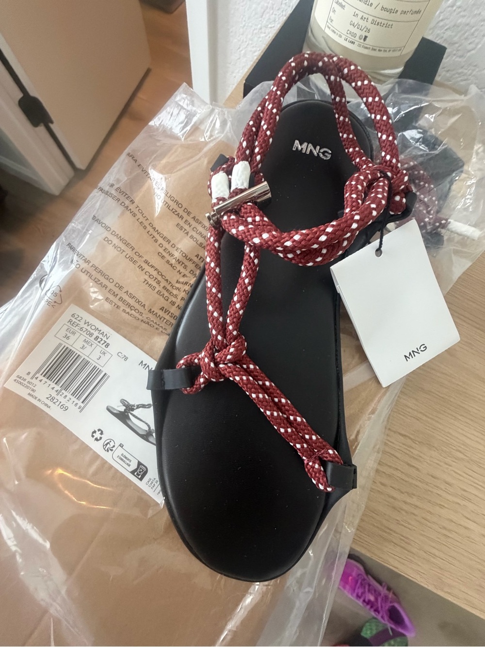 Mango Braided Maroon and White Rope Sandals